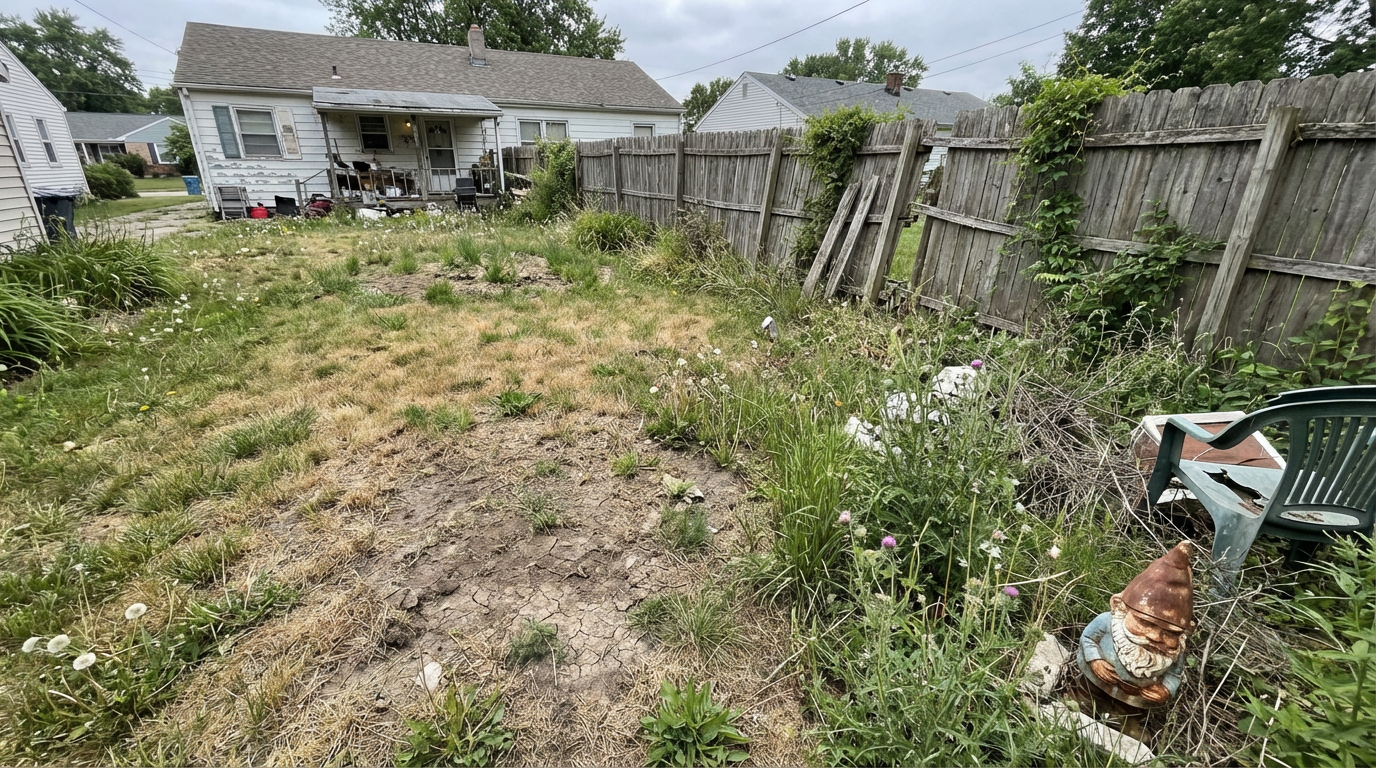 Demo garden before landscaping preview